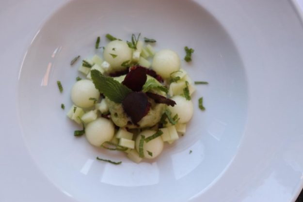 Restaurant El Pont 9 de Camprodon - Sopa de meló amb sorbet de menta fresca i pernil d’ànec